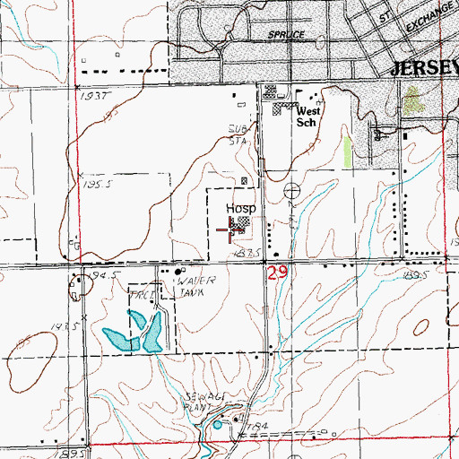 Topographic Map of Jersey Community Hospital Area Ambulance Service, IL
