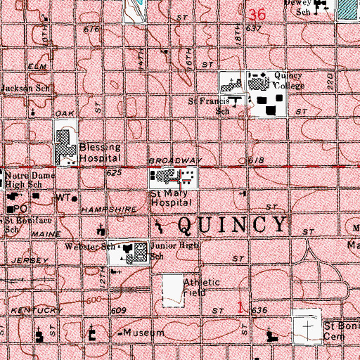 Topographic Map of Adams County Ambulance Emergency Medical Services, IL