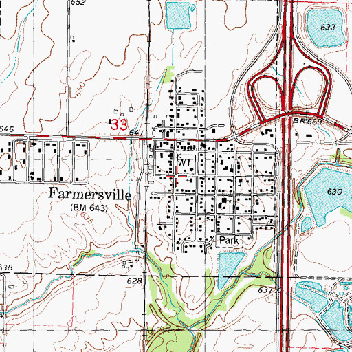 Topographic Map of Farmersville - Waggoner Area Ambulance Service, IL