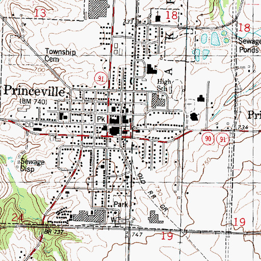 Topographic Map of Akron - Princeville Ambulance, IL