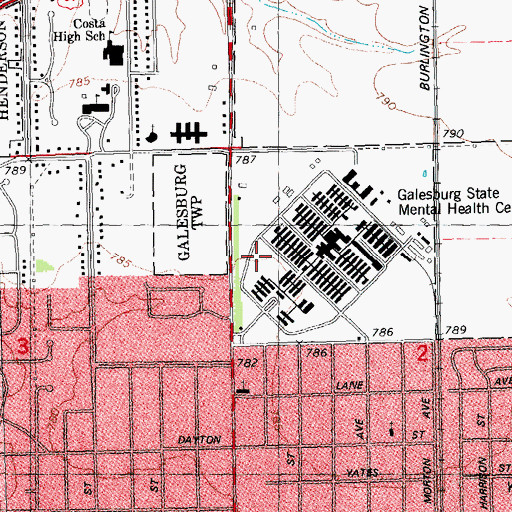 Topographic Map of Galesburg Hospital Ambulance Service, IL