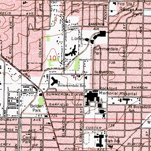 Topographic Map of Regional Emergency Acute Care Transport Ambulance Service, IL