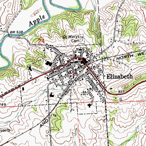Topographic Map of Elizabeth Community Ambulance Service, IL