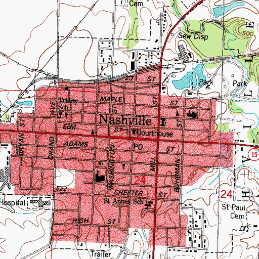 Topographic Map of Washington County Ambulance Service, IL