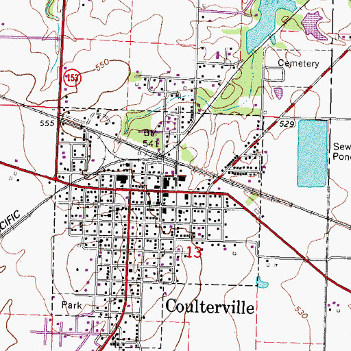 Topographic Map of Coulterville Ambulance Service, IL