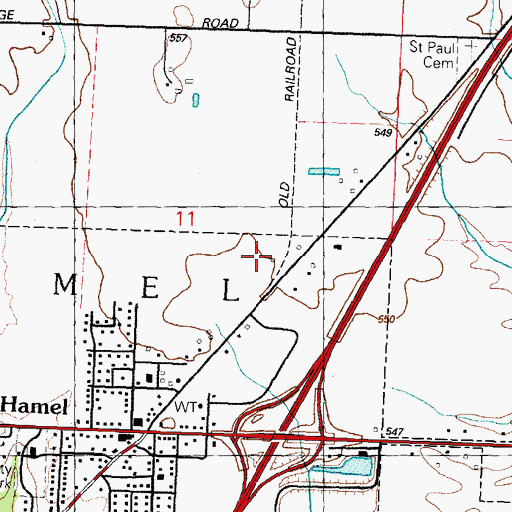 Topographic Map of Alhambra - Hamel Ambulance Service, IL