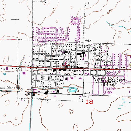 Topographic Map of New Baden Ambulance Service, IL