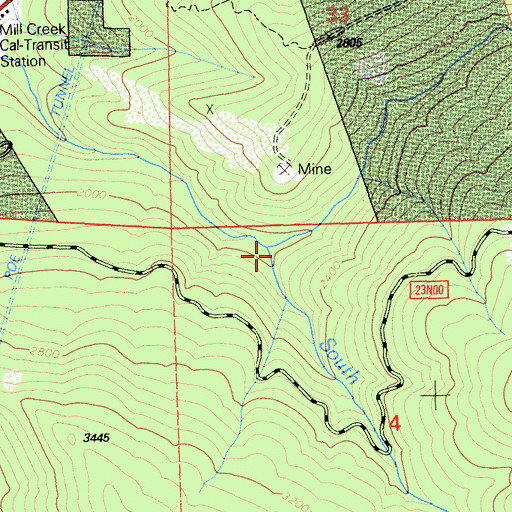 Topographic Map of South Branch Mill Creek, CA