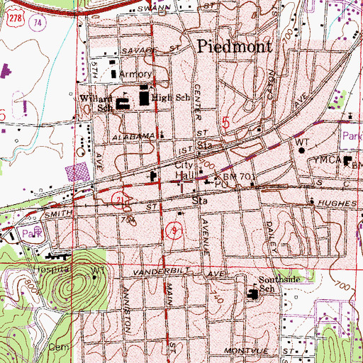 Topographic Map of Piedmont Rescue Squad, AL