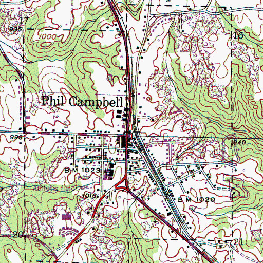 Topographic Map of Phil Campbell Rescue Squad, AL