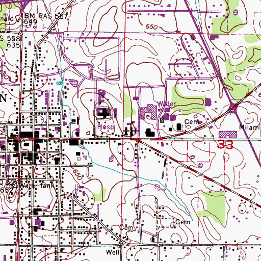 Topographic Map of Lawrence County Emergency Medical Services, AL