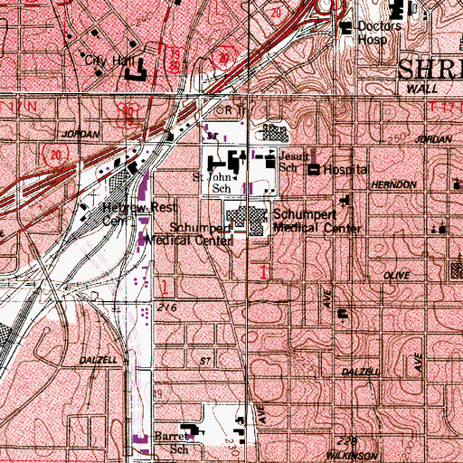 Topographic Map of Christus Schumpert Health System Hospital, LA