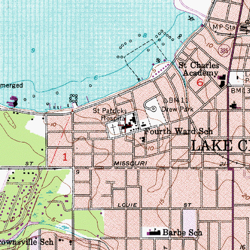 Topographic Map of Dubuis Hospital of Lake Charles, LA