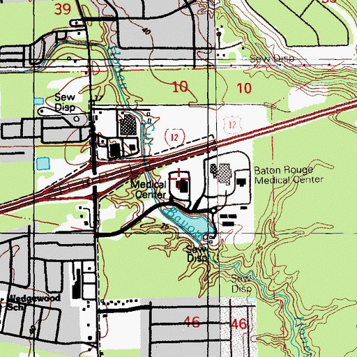 Topographic Map of Ochsner Health Center Baton Rouge - Medical Center Drive, LA