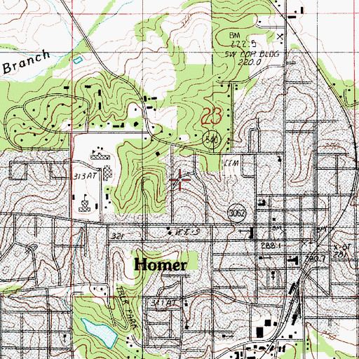 Topographic Map of Homer Memorial Hospital, LA