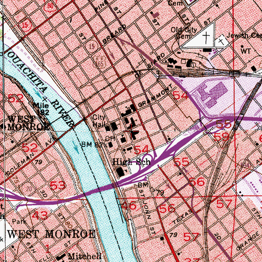 Topographic Map of Saint Francis Medical Center, LA