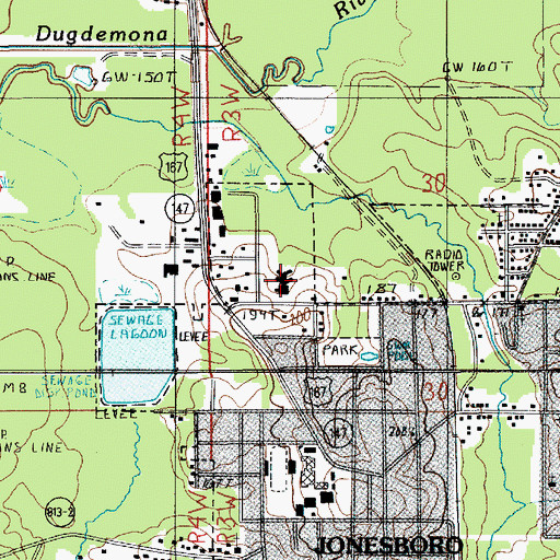 Topographic Map of Jackson Parish Hospital, LA