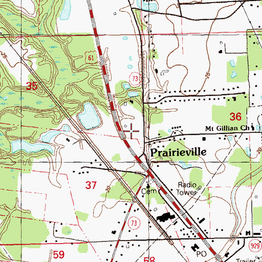 Topographic Map of Ochsner Health Center Prairieville, LA