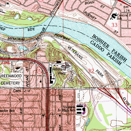 Topographic Map of Overton Brooks Veteran Affairs Medical Center, LA