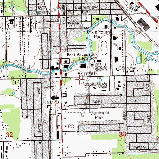 Topographic Map of Ascension Gonzales Rehabilitation Hospital, LA