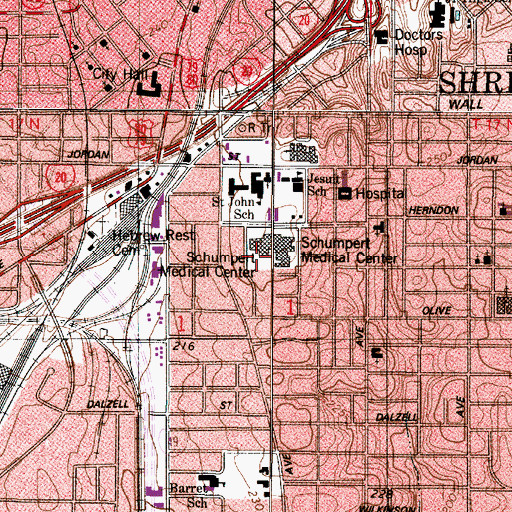 Topographic Map of Dubuis Hospital of Shreveport, LA