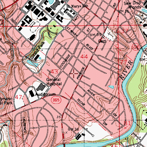 Topographic Map of Lafayette General Surgical Hospital, LA
