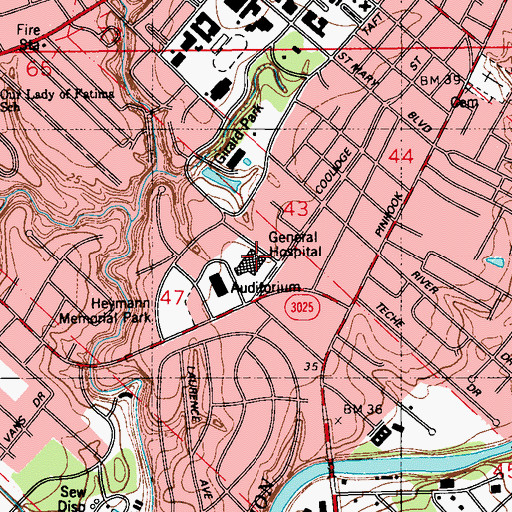 Topographic Map of Louisiana Extended Care Hospital of Lafayette, LA
