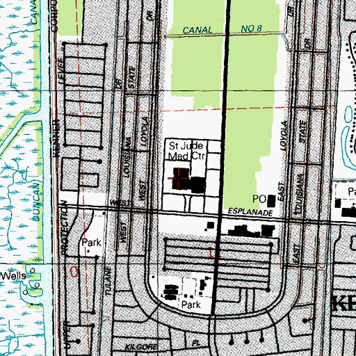 Topographic Map of Ochsner Extended Care Hospital Kenner, LA