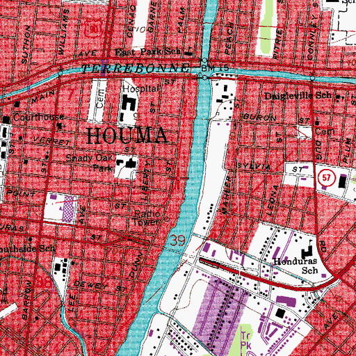 Topographic Map of Physicians Alliance Hospital of Houma, LA