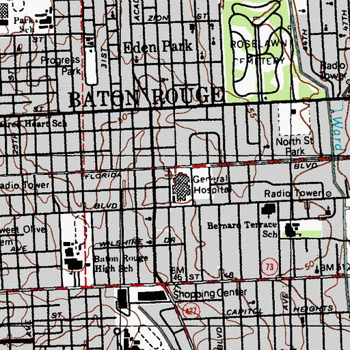 Topographic Map of Promise Hospital of Baton Rouge Mid City Campus, LA