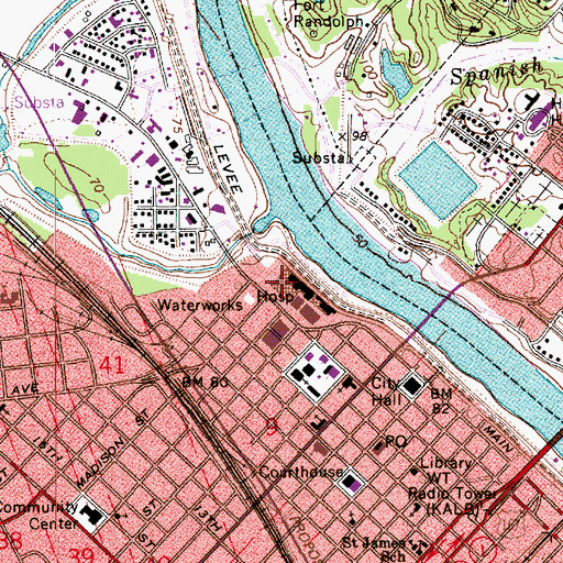 Topographic Map of Riverside Hospital of Louisiana, LA