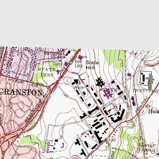 Topographic Map of Eleanor Slater Hospital, RI