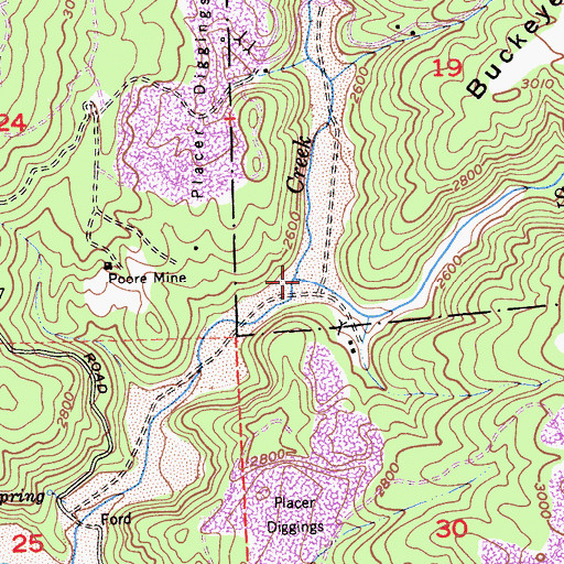 Topographic Map of South Fork Greenhorn Creek, CA
