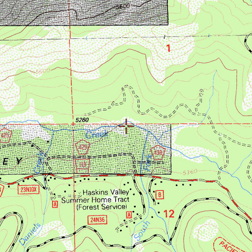 Topographic Map of South Fork Haskins Creek, CA