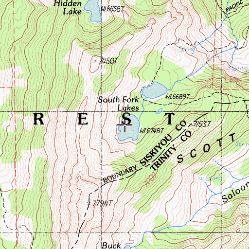 Topographic Map of South Fork Lakes, CA