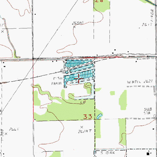 Topographic Map of Pillows Fish Farm, AR
