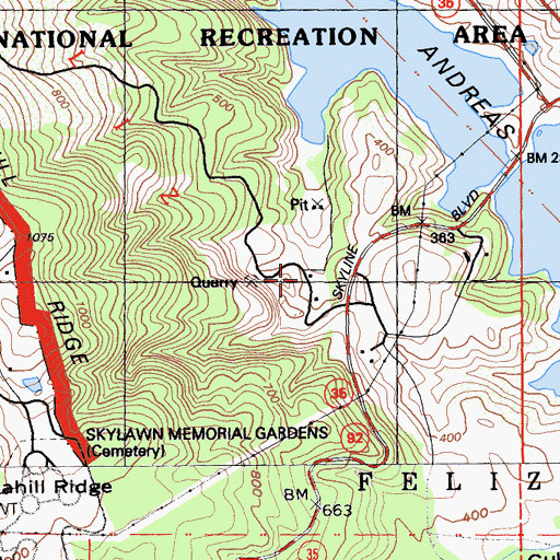 Topographic Map of Skyline Quarry, CA