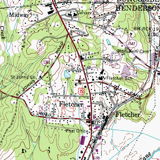 Topographic Map of Fletcher United Methodist Church, NC