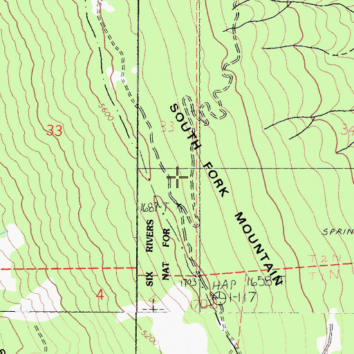 Topographic Map of South Fork Mountain, CA