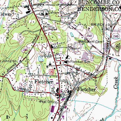 Topographic Map of Fletcher First Baptist Church, NC