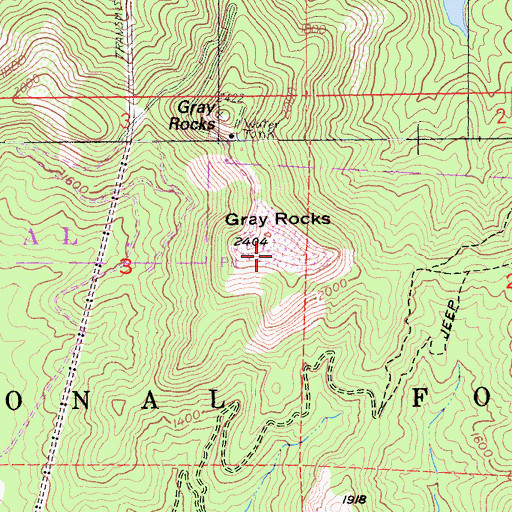Topographic Map of Gray Rocks Quarry, CA