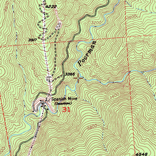 Topographic Map of South Fork Poorman Creek, CA