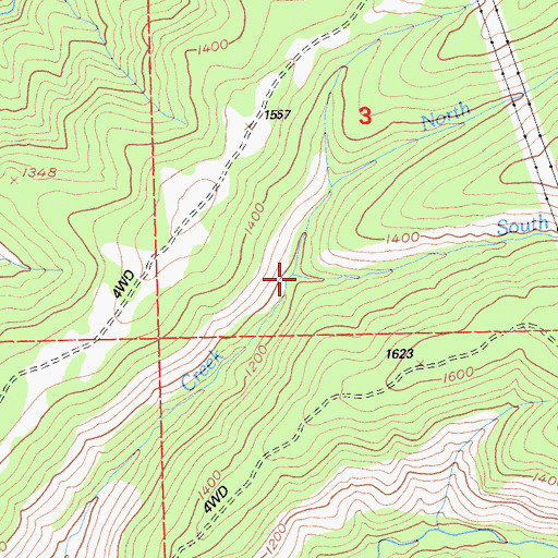 Topographic Map of South Fork Rattlesnake Creek, CA