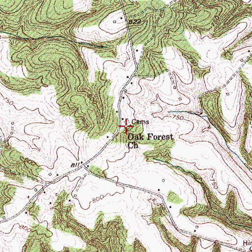 Topographic Map of Oak Forest Cemetery Number 1, KY