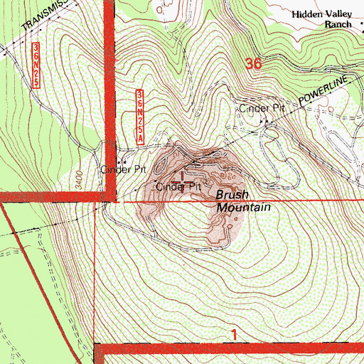 Topographic Map of Brush Mountain Quarry, CA