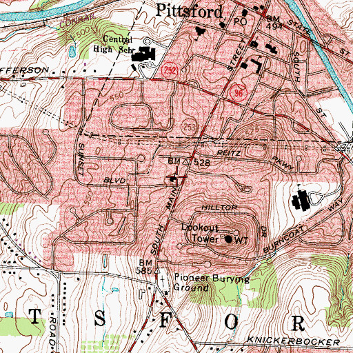 Topographic Map of United Church of Pittsford, NY