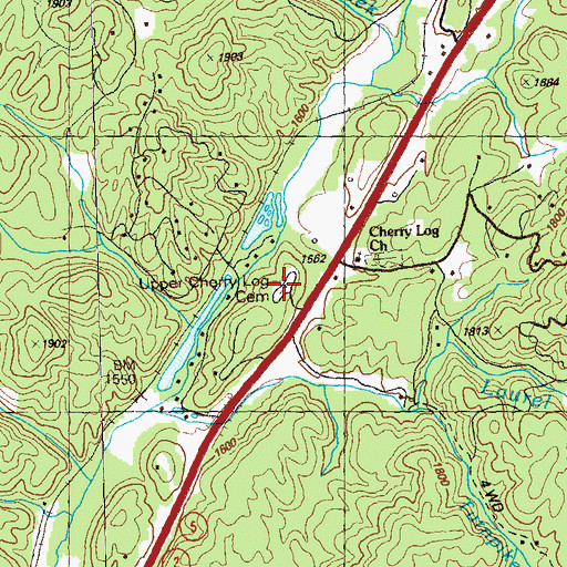 Topographic Map of Cherry Log Baptist Church Old Cemetery, GA