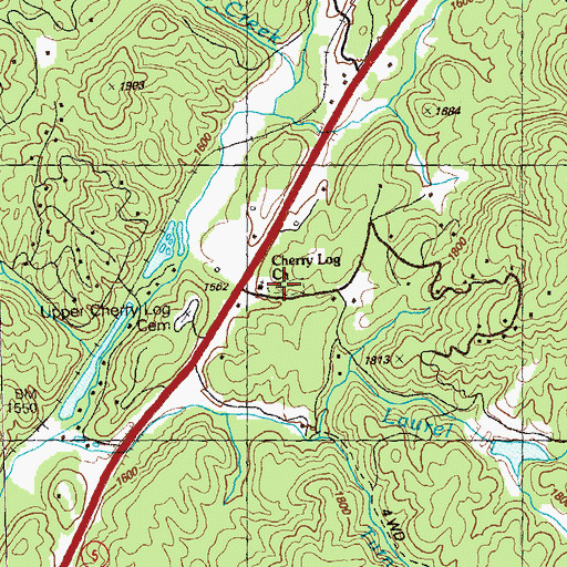 Topographic Map of Cherry Log Baptist Church Cemetery, GA