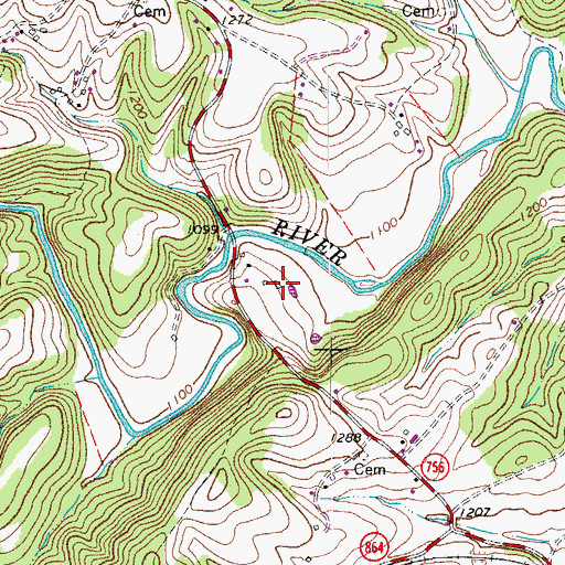 Topographic Map of Oakes Dairy Farm, VA