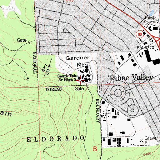 Topographic Map of South Tahoe High School, CA